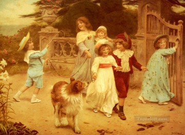  children Oil Painting - Home Team idyllic children Arthur John Elsley